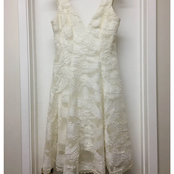 DRESS the POPULATION NWT Ivory Maya Lace Mesh Overlay Fit 'n Flare Dress, M - Picture 8 of 16